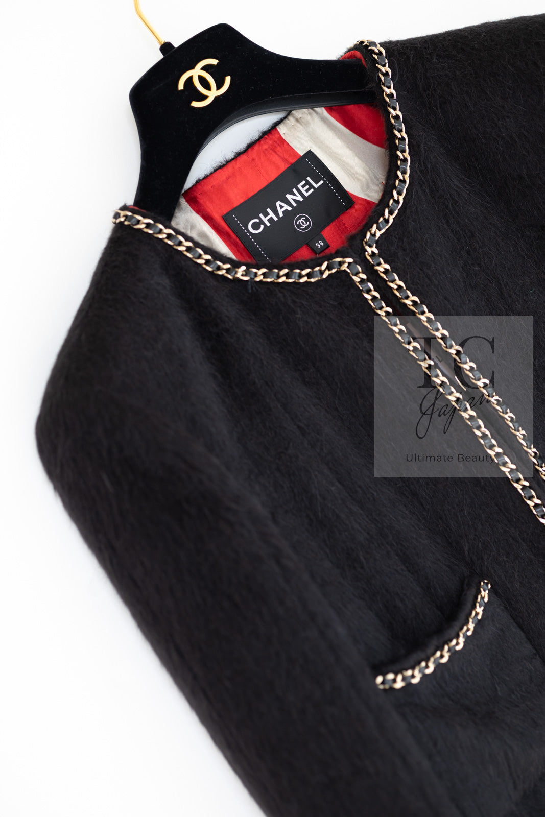 CHANEL 19B Black Llama Wool Chain Trim Jacket 38 40 シャネル ブラック ラマ ウール チェーン トリミング ジャケット 即発
