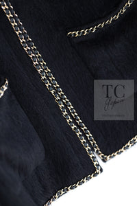 CHANEL 19B Black Llama Wool Chain Trim Jacket 38 40 シャネル ブラック ラマ ウール チェーン トリミング ジャケット 即発