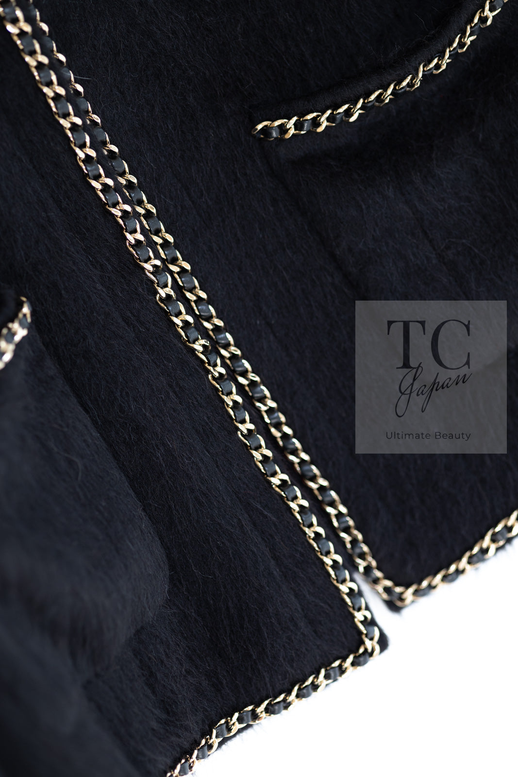 CHANEL 19B Black Llama Wool Chain Trim Jacket 38 40 シャネル ブラック ラマ ウール チェーン トリミング ジャケット 即発