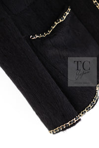 CHANEL 19B Black Llama Wool Chain Trim Jacket 38 40 シャネル ブラック ラマ ウール チェーン トリミング ジャケット 即発