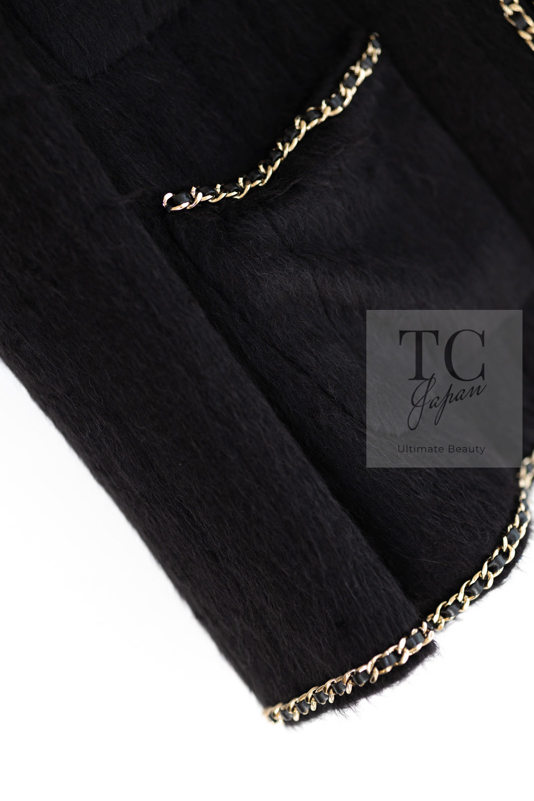 CHANEL 19B Black Llama Wool Chain Trim Jacket 38 40 シャネル ブラック ラマ ウール チェーン トリミング ジャケット 即発