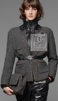 CHANEL 19B Black Llama Wool Chain Trim Jacket 38 40 シャネル ブラック ラマ ウール チェーン トリミング ジャケット 即発