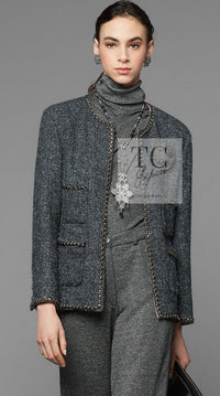 CHANEL 19B Black Llama Wool Chain Trim Jacket 38 40 シャネル ブラック ラマ ウール チェーン トリミング ジャケット 即発