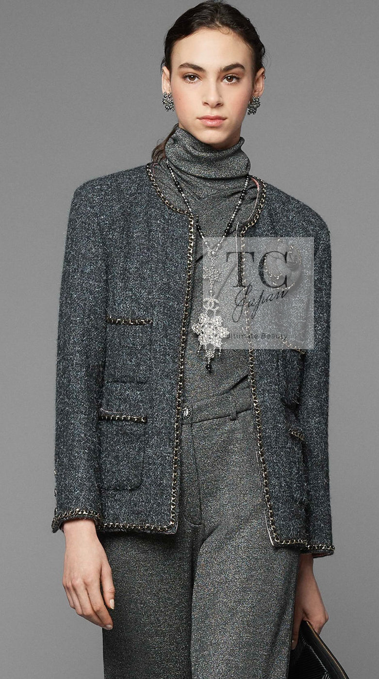 CHANEL 19B Black Llama Wool Chain Trim Jacket 38 40 シャネル ブラック ラマ ウール チェーン トリミング ジャケット 即発