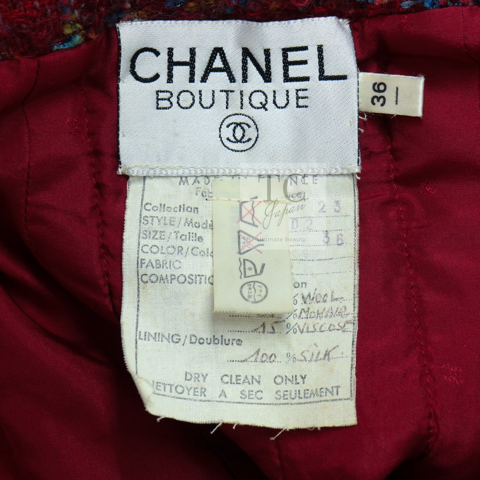 CHANEL 90A Vintage Red Wool Mohair Gold Buttons Jacket Skirt Suit 36 38 シャネル ヴィンテージ レッド ウール モヘア ゴールド ボタン ジャケット スカート スーツ 即発