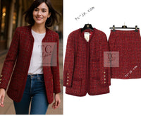 CHANEL 90A Vintage Red Wool Mohair Gold Buttons Jacket Skirt Suit 36 38 シャネル ヴィンテージ レッド ウール モヘア ゴールド ボタン ジャケット スカート スーツ 即発