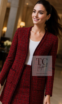 CHANEL 90A Vintage Red Wool Mohair Gold Buttons Jacket Skirt Suit 36 38 シャネル ヴィンテージ レッド ウール モヘア ゴールド ボタン ジャケット スカート スーツ 即発