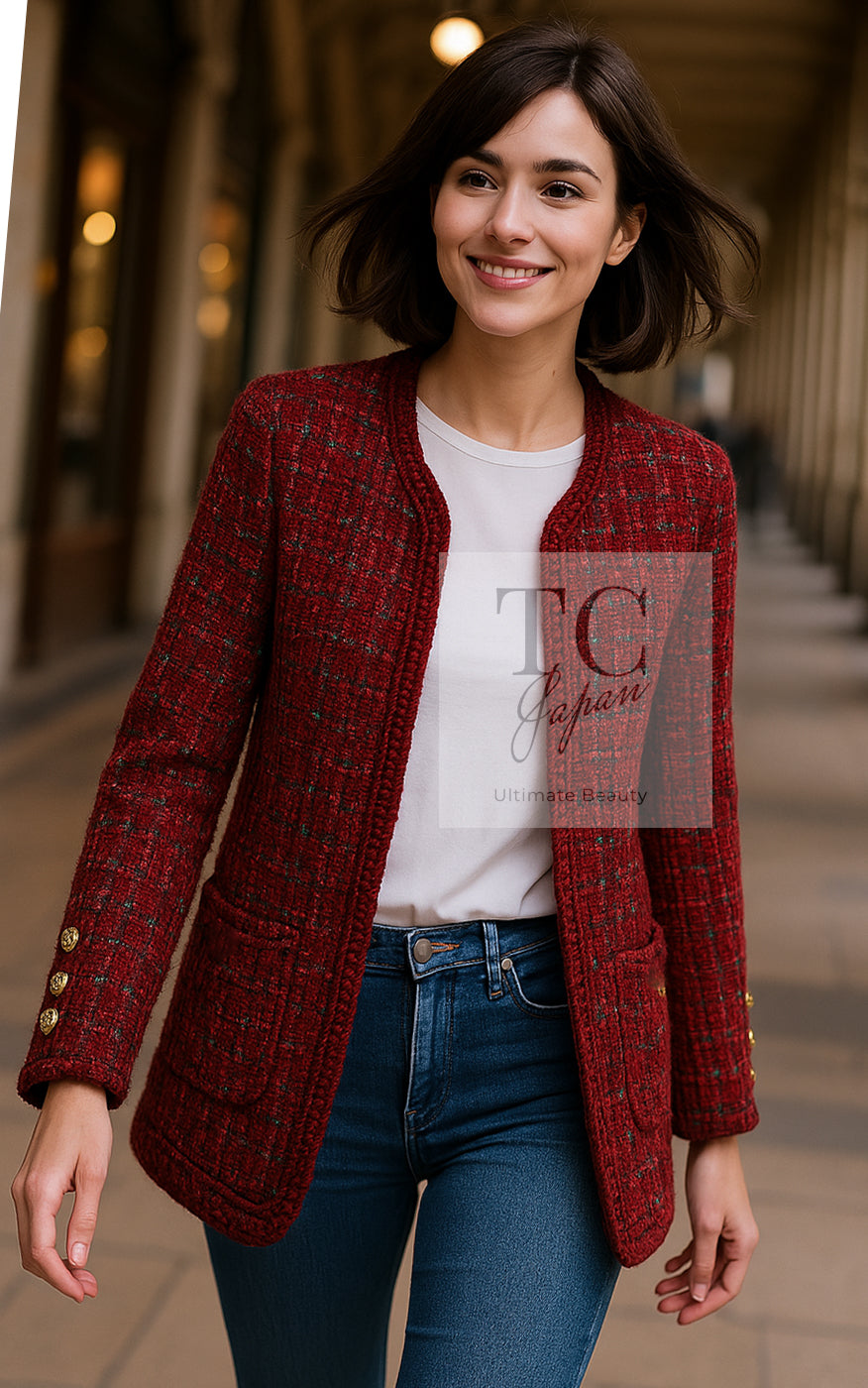 CHANEL 90A Vintage Red Wool Mohair Gold CC Button Jacket Coat 40 42 シャネル ヴィンテージ レッド ウール モヘア ゴールド ココボタン ジャケット コート 即発