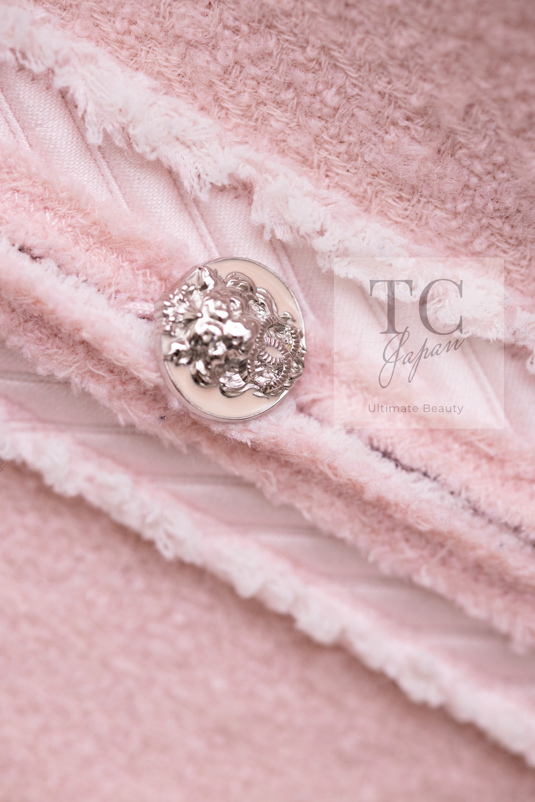 CHANEL 09A Pale Pink Apricot Wool Mohair Collarless Tweed Jacket 34 シャネル ペイル ピンク アプリコット ウール モヘア ノーカラー ツイード ジャケット 即発
