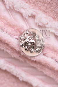 CHANEL 09A Pale Pink Apricot Wool Mohair Collarless Tweed Jacket 34 シャネル ペイル ピンク アプリコット ウール モヘア ノーカラー ツイード ジャケット 即発