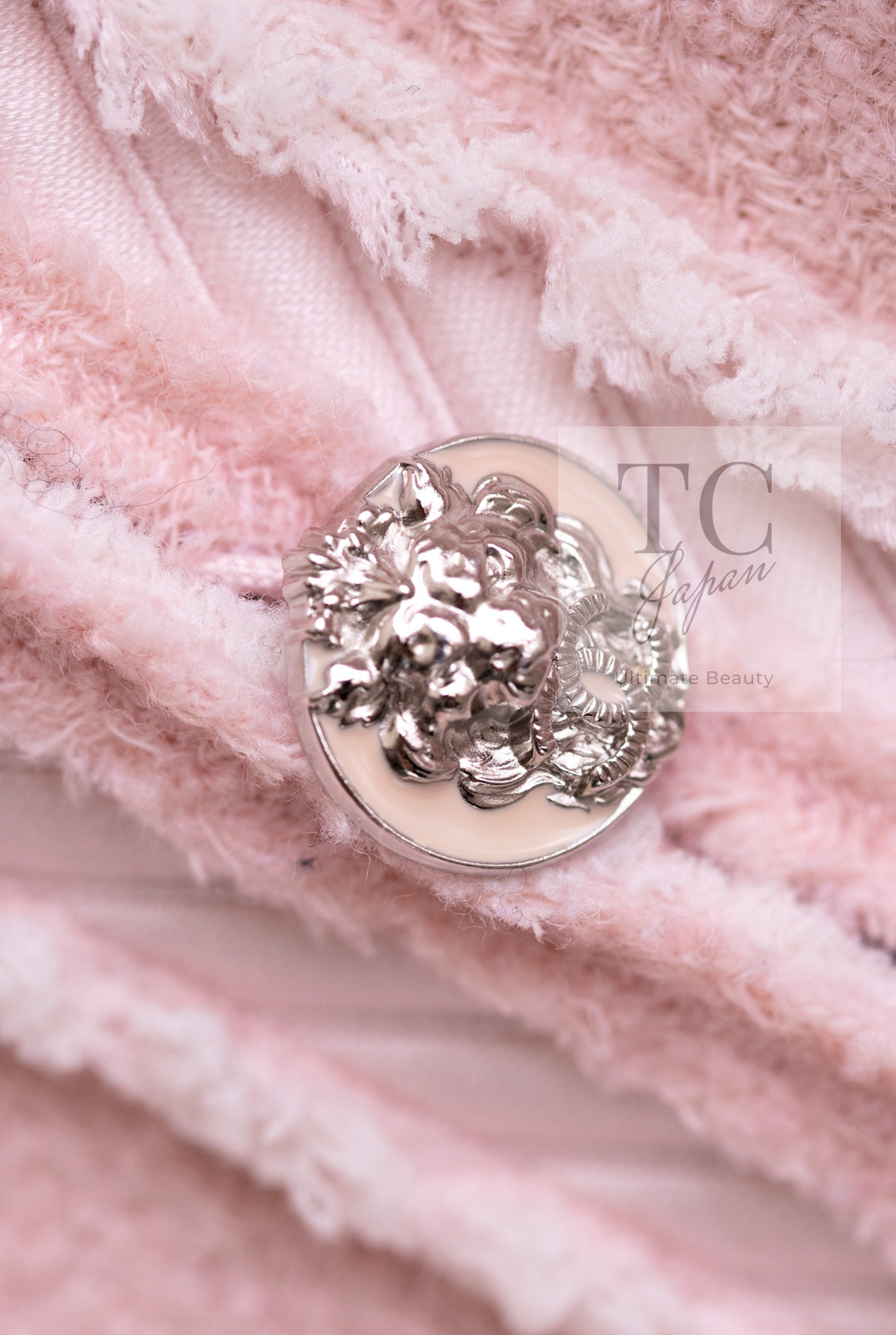 CHANEL 09A Pale Pink Apricot Wool Mohair Collarless Tweed Jacket 34 シャネル ペイル ピンク アプリコット ウール モヘア ノーカラー ツイード ジャケット 即発