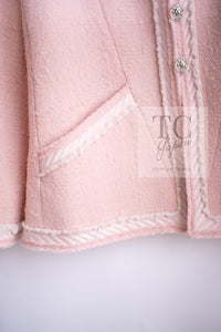 CHANEL 09A Pale Pink Apricot Wool Mohair Collarless Tweed Jacket 34 シャネル ペイル ピンク アプリコット ウール モヘア ノーカラー ツイード ジャケット 即発