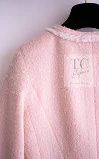 CHANEL 09A Pale Pink Apricot Wool Mohair Collarless Tweed Jacket 34 シャネル ペイル ピンク アプリコット ウール モヘア ノーカラー ツイード ジャケット 即発