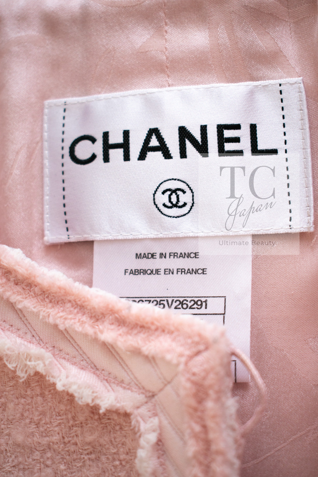 CHANEL 09A Pale Pink Apricot Wool Mohair Collarless Tweed Jacket 34 シャネル ペイル ピンク アプリコット ウール モヘア ノーカラー ツイード ジャケット 即発