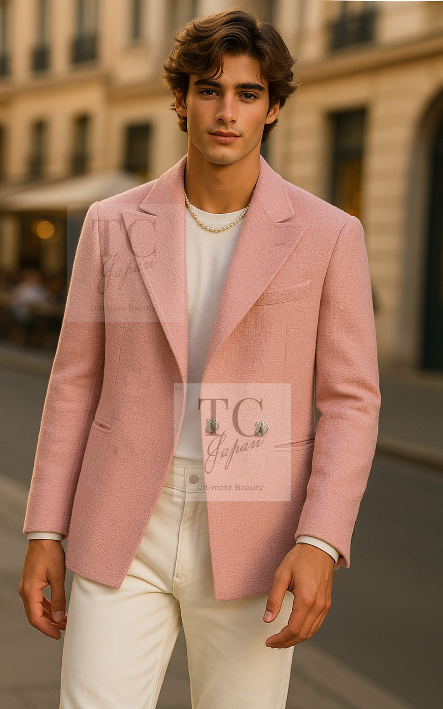 CHANEL 22A Pink Wool 100% Double Tweed Jacket 38 40 44 46 シャネル ピンク ウール 100% ダブル ツイード ジャケット 即発