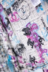 CHANEL 07C White Gray Graffiti CC Logo Tweed Jacket 38 40 42 シャネル ホワイト グレー グラフィティ ロゴ ツイード ジャケット 即発
