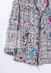 CHANEL 07C White Gray Graffiti CC Logo Tweed Jacket 38 40 42 シャネル ホワイト グレー グラフィティ ロゴ ツイード ジャケット 即発