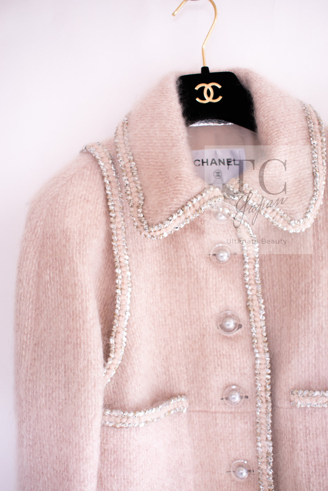 CHANEL 17A Pale Baby Pink Mohair Wool Coat Jacket 44 シャネル 軽くてふわふわ 淡い ベビーピンク モヘア ウール コート ジャケット 即発