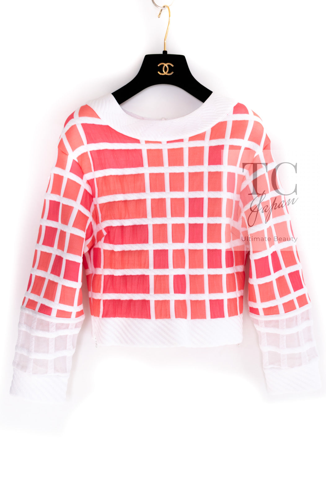 CHANEL 13C Light Pink White Quilted Pearl Button Sweater Tops 34 シャネル ライトピンク ホワイト キルティング パールボタン セーター トップス 即発
