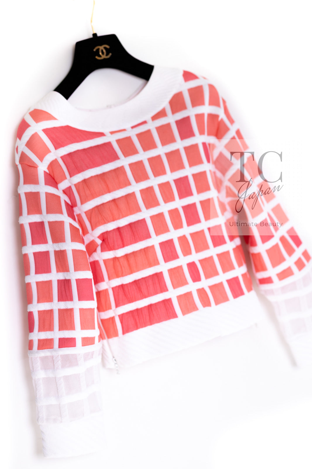 CHANEL 13C Light Pink White Quilted Pearl Button Sweater Tops 34 シャネル ライトピンク ホワイト キルティング パールボタン セーター トップス 即発
