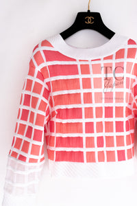 CHANEL 13C Light Pink White Quilted Pearl Button Sweater Tops 34 シャネル ライトピンク ホワイト キルティング パールボタン セーター トップス 即発