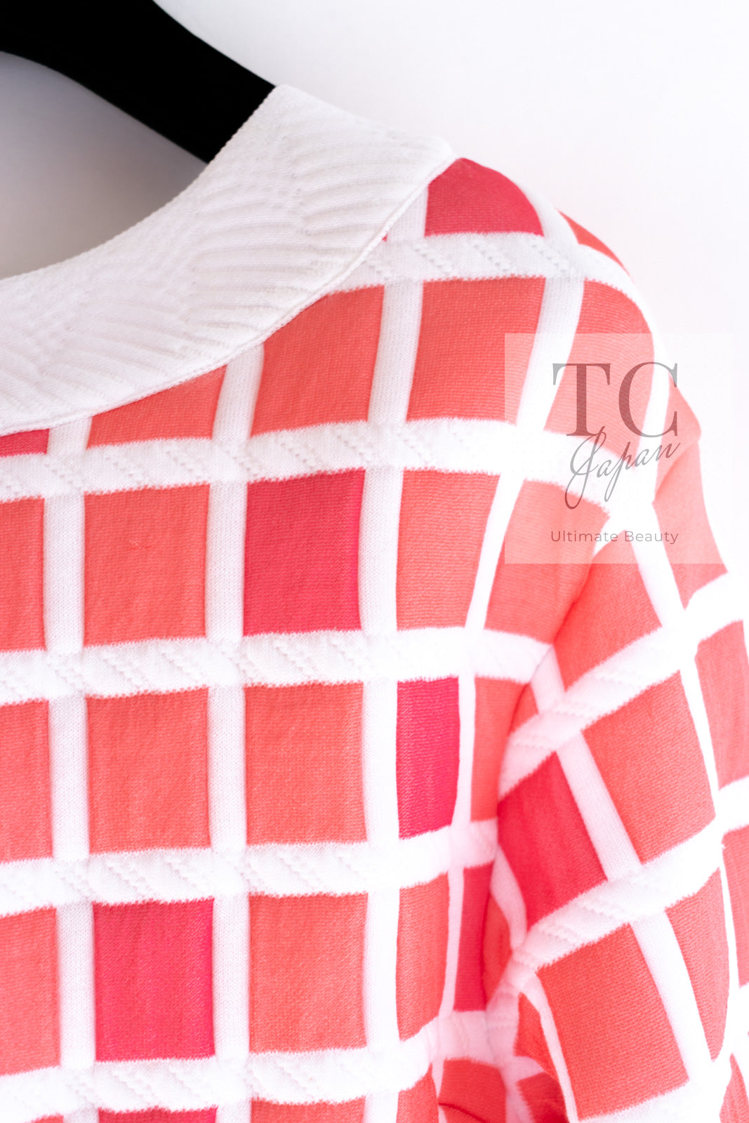 CHANEL 13C Light Pink White Quilted Pearl Button Sweater Tops 34 シャネル ライトピンク ホワイト キルティング パールボタン セーター トップス 即発