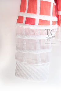 CHANEL 13C Light Pink White Quilted Pearl Button Sweater Tops 34 シャネル ライトピンク ホワイト キルティング パールボタン セーター トップス 即発