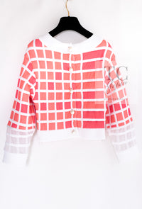 CHANEL 13C Light Pink White Quilted Pearl Button Sweater Tops 34 シャネル ライトピンク ホワイト キルティング パールボタン セーター トップス 即発