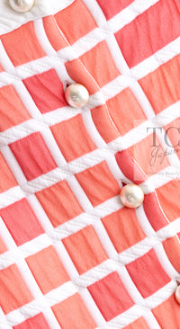 CHANEL 13C Light Pink White Quilted Pearl Button Sweater Tops 34 シャネル ライトピンク ホワイト キルティング パールボタン セーター トップス 即発