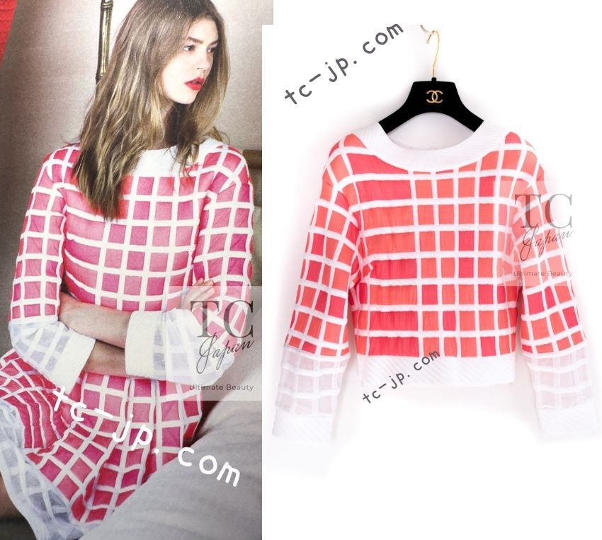 CHANEL 13C Light Pink White Quilted Pearl Button Sweater Tops 34 シャネル ライトピンク ホワイト キルティング パールボタン セーター トップス 即発