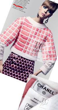CHANEL 13C Light Pink White Quilted Pearl Button Sweater Tops 34 シャネル ライトピンク ホワイト キルティング パールボタン セーター トップス 即発