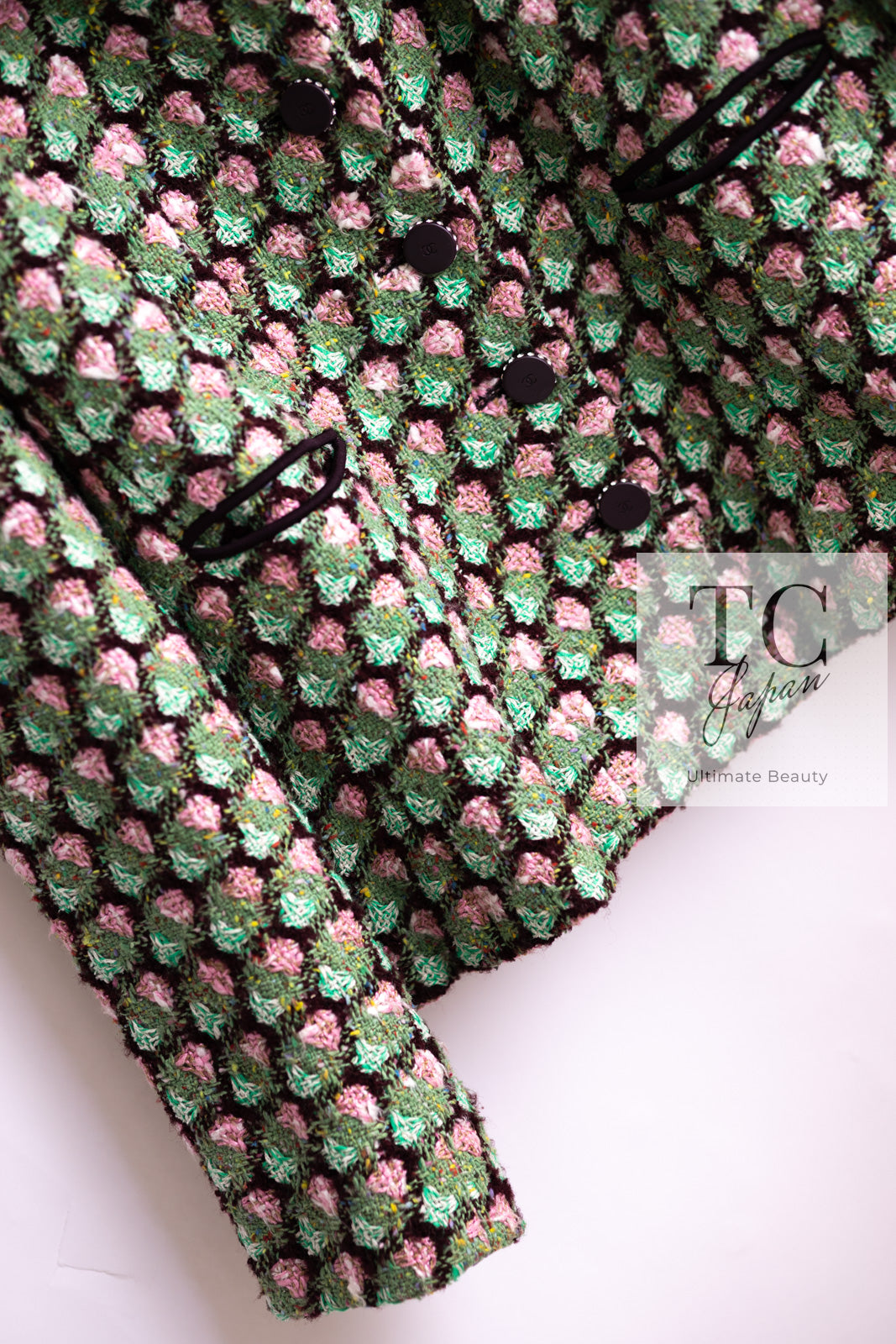 CHANEL 02S Green Pink Floral Tweed Jacket 46 シャネル グリーン ピンク フローラル ツイード ジャケット 即発