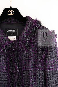 CHANEL 03A Purple Black Metallic Wool Tweed Jacket Skirt Suit 38 シャネル パープル ブラック ウール ツイード ジャケット スカート スーツ 即発