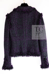 CHANEL 03A Purple Black Metallic Wool Tweed Jacket Skirt Suit 38 シャネル パープル ブラック ウール ツイード ジャケット スカート スーツ 即発