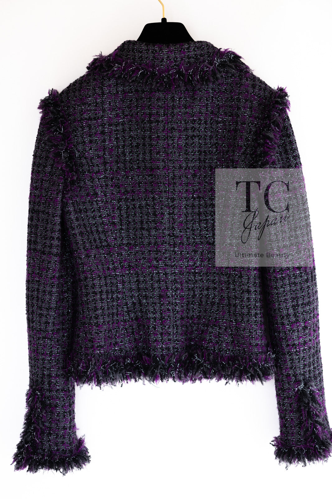 CHANEL 03A Purple Black Metallic Wool Tweed Jacket Skirt Suit 38 シャネル パープル ブラック ウール ツイード ジャケット スカート スーツ 即発