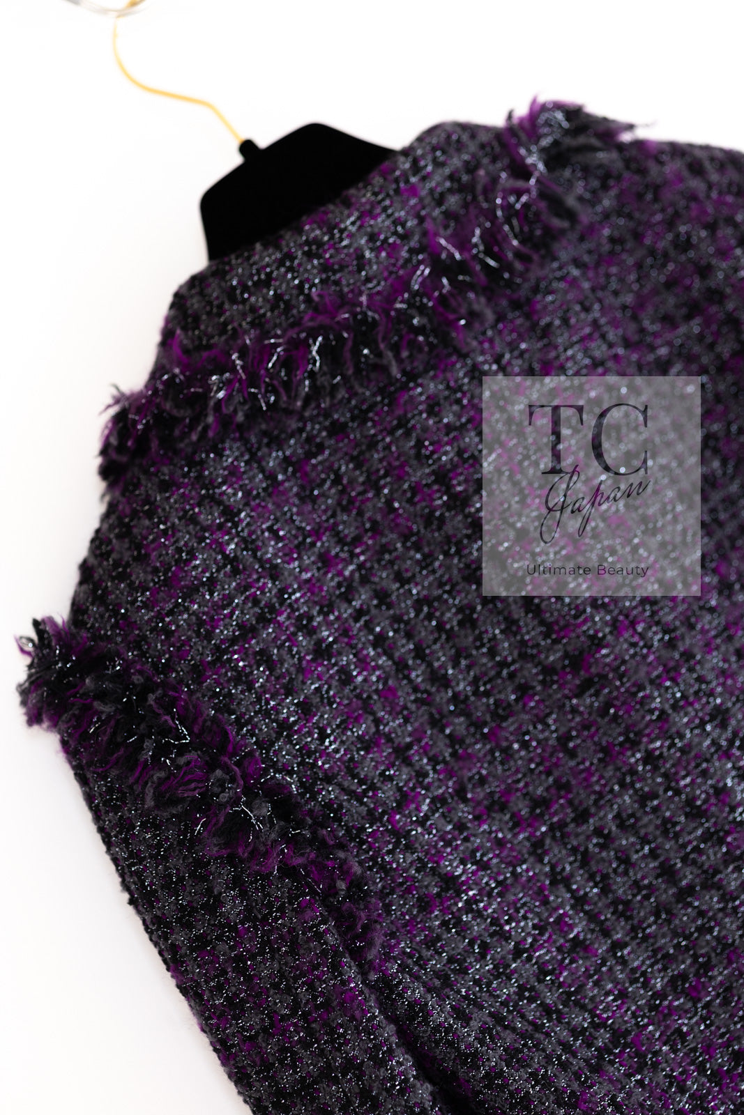 CHANEL 03A Purple Black Metallic Wool Tweed Jacket Skirt Suit 38 シャネル パープル ブラック ウール ツイード ジャケット スカート スーツ 即発