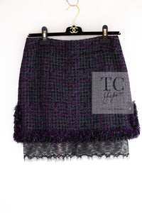 CHANEL 03A Purple Black Metallic Wool Tweed Jacket Skirt Suit 38 シャネル パープル ブラック ウール ツイード ジャケット スカート スーツ 即発