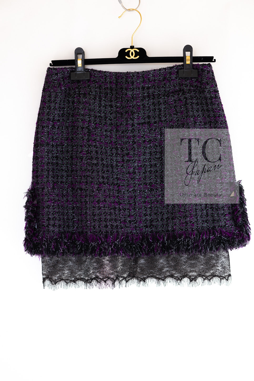 CHANEL 03A Purple Black Metallic Wool Tweed Jacket Skirt Suit 38 シャネル パープル ブラック ウール ツイード ジャケット スカート スーツ 即発