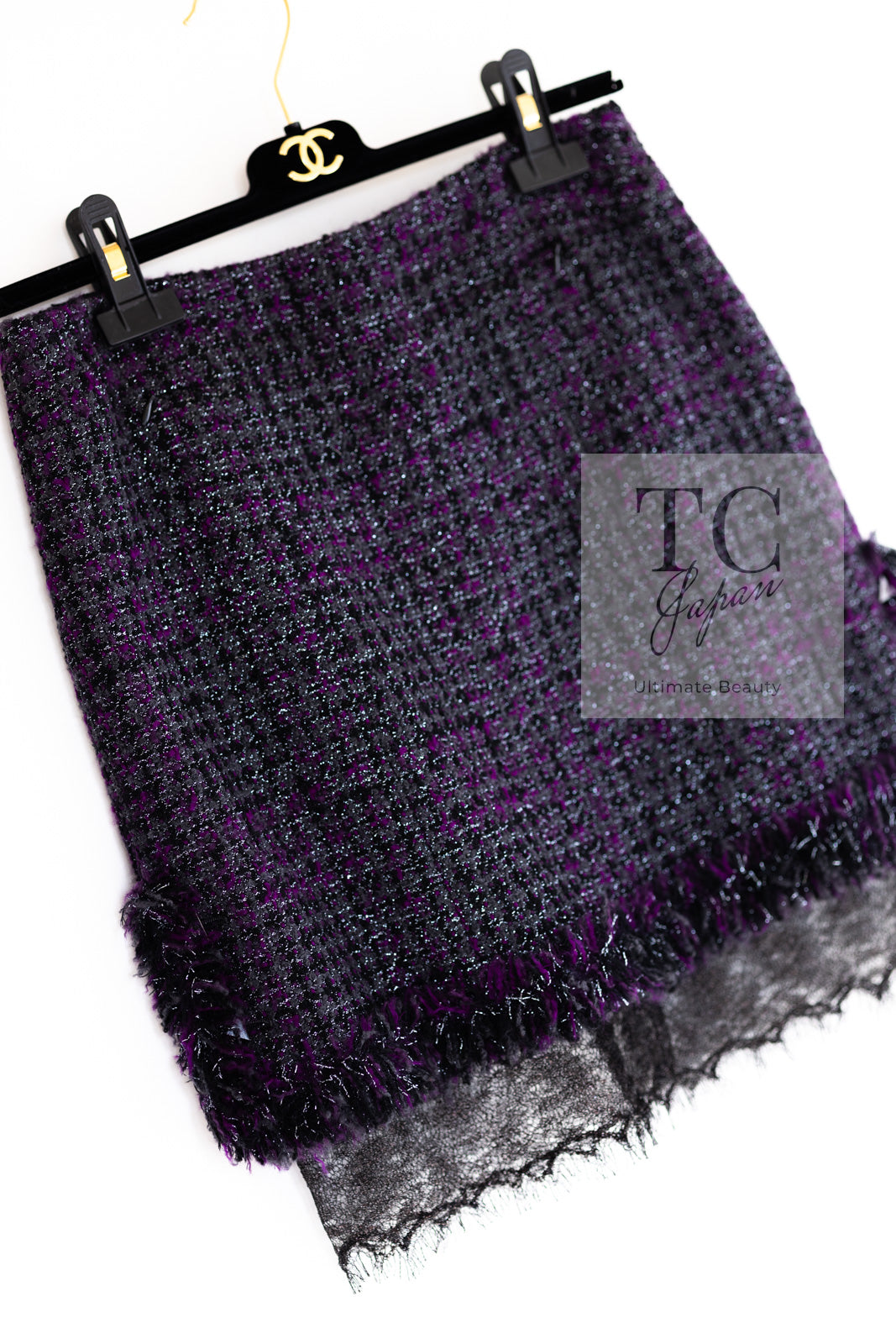 CHANEL 03A Purple Black Metallic Wool Tweed Jacket Skirt Suit 38 シャネル パープル ブラック ウール ツイード ジャケット スカート スーツ 即発