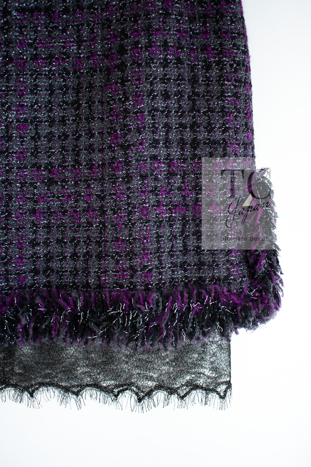 CHANEL 03A Purple Black Metallic Wool Tweed Jacket Skirt Suit 38 シャネル パープル ブラック ウール ツイード ジャケット スカート スーツ 即発