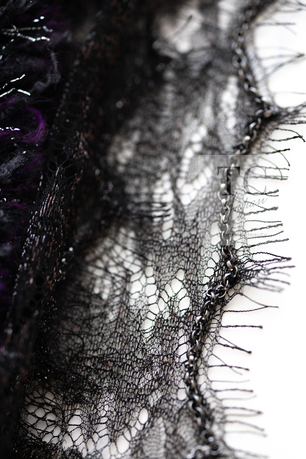 CHANEL 03A Purple Black Metallic Wool Tweed Jacket Skirt Suit 38 シャネル パープル ブラック ウール ツイード ジャケット スカート スーツ 即発