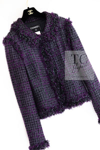 CHANEL 03A Purple Black Metallic Wool Tweed Jacket Skirt Suit 38 シャネル パープル ブラック ウール ツイード ジャケット スカート スーツ 即発