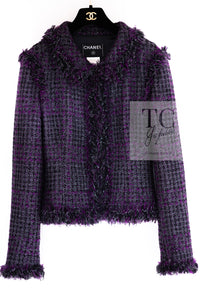 CHANEL 03A Purple Black Metallic Wool Tweed Jacket Skirt Suit 38 シャネル パープル ブラック ウール ツイード ジャケット スカート スーツ 即発