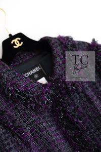 CHANEL 03A Purple Black Metallic Wool Tweed Jacket Skirt Suit 38 シャネル パープル ブラック ウール ツイード ジャケット スカート スーツ 即発