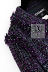 CHANEL 03A Purple Black Metallic Wool Tweed Jacket Skirt Suit 38 シャネル パープル ブラック ウール ツイード ジャケット スカート スーツ 即発