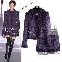 CHANEL 03A Purple Black Metallic Wool Tweed Jacket Skirt Suit 38 シャネル パープル ブラック ウール ツイード ジャケット スカート スーツ 即発