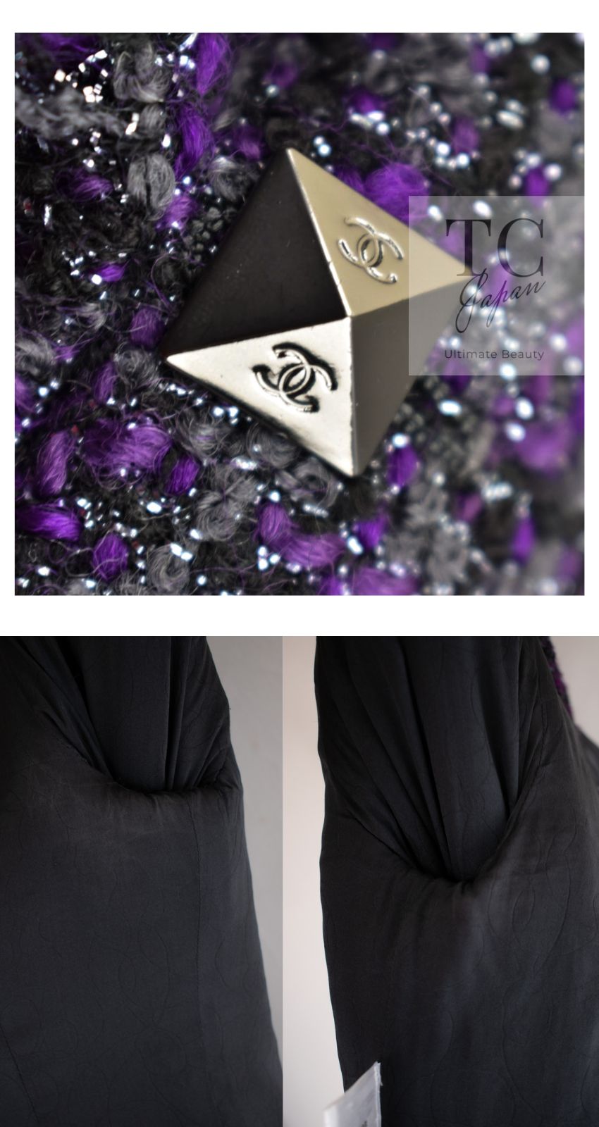 CHANEL 03A Purple Black Metallic Wool Tweed Jacket Skirt Suit 38 シャネル パープル ブラック ウール ツイード ジャケット スカート スーツ 即発