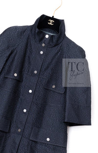 CHANEL 13S Navy Silk Nylon Camellia Stand Collar Jacket Coat 38 40 シャネル ネイビー シルク ナイロン カメリア スタンド襟  ジャケット コート 即発
