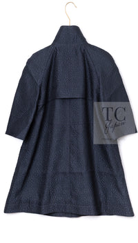CHANEL 13S Navy Silk Nylon Camellia Stand Collar Jacket Coat 38 40 シャネル ネイビー シルク ナイロン カメリア スタンド襟  ジャケット コート 即発