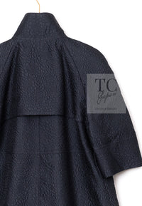 CHANEL 13S Navy Silk Nylon Camellia Stand Collar Jacket Coat 38 40 シャネル ネイビー シルク ナイロン カメリア スタンド襟  ジャケット コート 即発